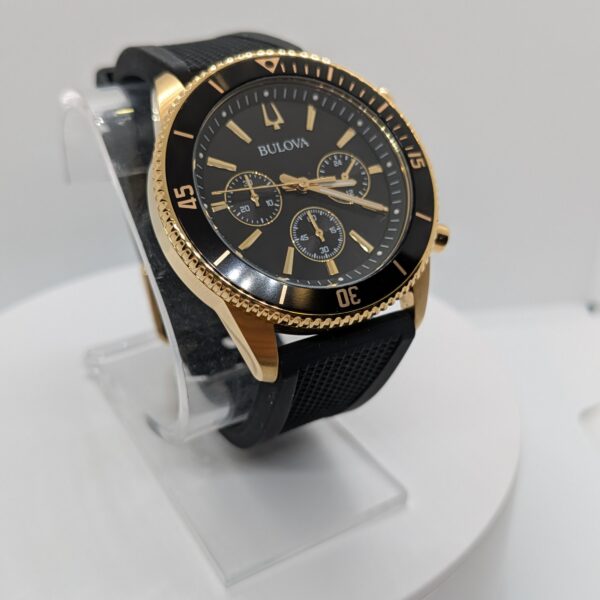 Bulova 98A250 Chronograph Watch Gold Tone Black Resin Strap